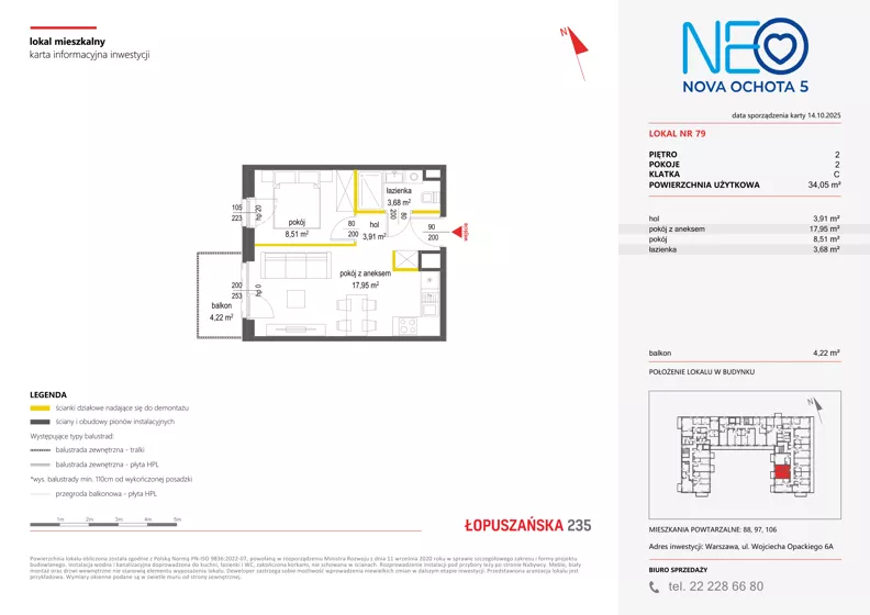 2 pokoje, mieszkanie 34,05 m², piętro 2, oferta nr v/79, Neo Nova Ochota 5, Warszawa, Włochy, Raków, ul. Wojciecha Opackiego 6A