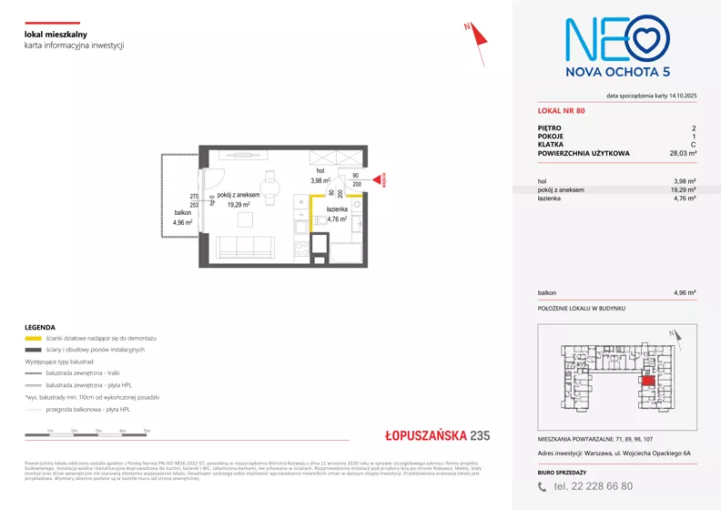 1 pokój, mieszkanie 28,03 m², piętro 2, oferta nr v/80, Neo Nova Ochota 5, Warszawa, Włochy, Raków, ul. Wojciecha Opackiego 6A