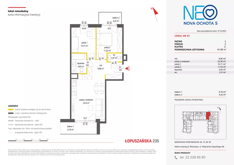 3 pokoje, mieszkanie 61,80 m², piętro 3, oferta nr v/81, Neo Nova Ochota 5, Warszawa, Włochy, Raków, ul. Wojciecha Opackiego 6A