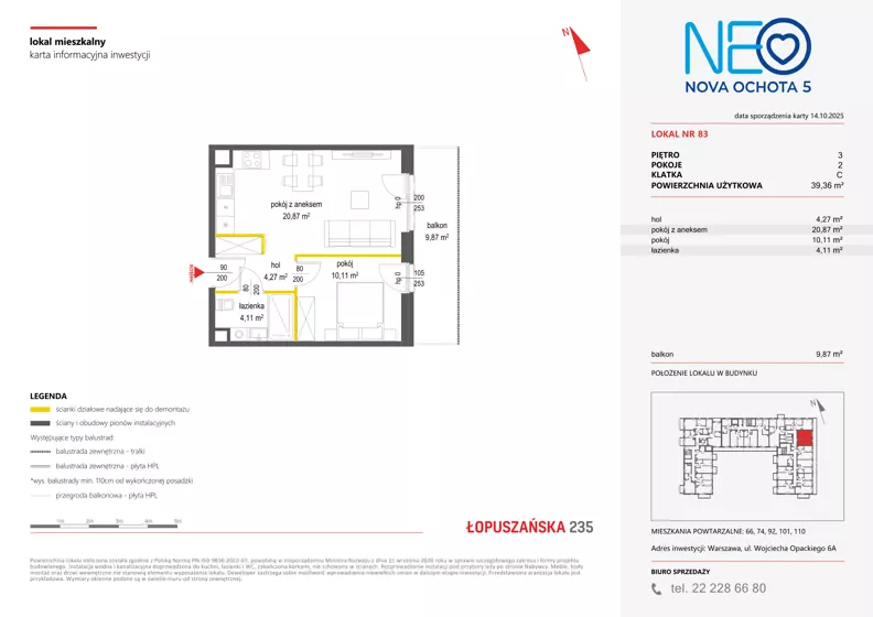 2 pokoje, mieszkanie 39,36 m², piętro 3, oferta nr v/83, Neo Nova Ochota 5, Warszawa, Włochy, Raków, ul. Wojciecha Opackiego 6A