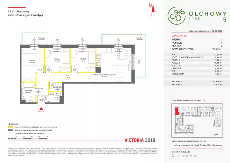 4 pokoje, mieszkanie 72,15 m², piętro 1, oferta nr V/38, Olchowy Park 5, Warszawa, Białołęka, Kobiałka, ul. Marii Callas