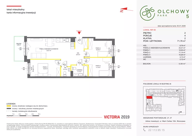 4 pokoje, mieszkanie 71,63 m², piętro 2, oferta nr V/50, Olchowy Park 5, Warszawa, Białołęka, Kobiałka, ul. Marii Callas