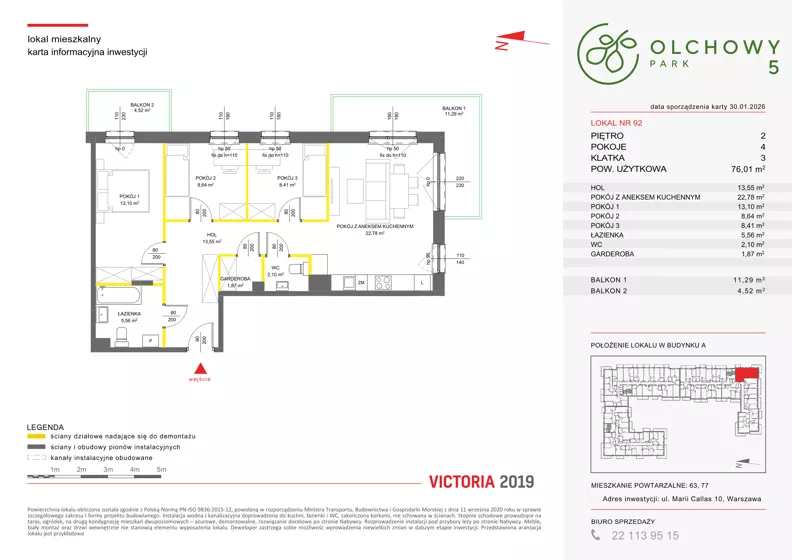 4 pokoje, mieszkanie 75,94 m², piętro 2, oferta nr V/92, Olchowy Park 5, Warszawa, Białołęka, Kobiałka, ul. Marii Callas