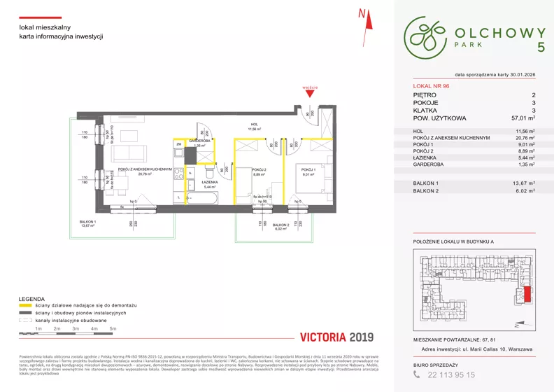 3 pokoje, mieszkanie 56,96 m², piętro 2, oferta nr V/96, Olchowy Park 5, Warszawa, Białołęka, Kobiałka, ul. Marii Callas
