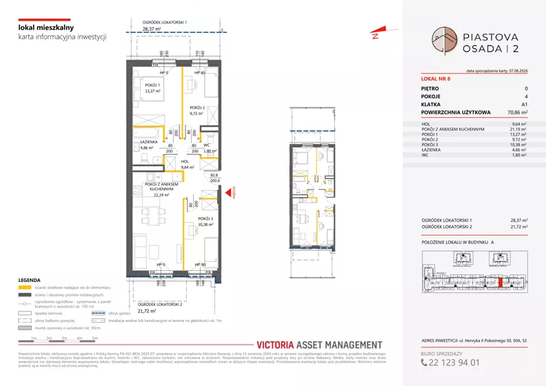4 pokoje, mieszkanie 70,86 m², parter, oferta nr A-8, Piastova Osada 2, Warszawa, Ursus, Gołąbki, ul. Henryka II Pobożnego