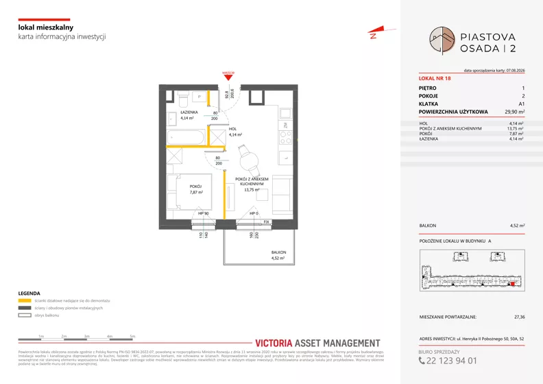 2 pokoje, mieszkanie 29,90 m², piętro 1, oferta nr A-18, Piastova Osada 2, Warszawa, Ursus, Gołąbki, ul. Henryka II Pobożnego