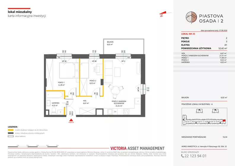 3 pokoje, mieszkanie 52,42 m², piętro 2, oferta nr A-25, Piastova Osada 2, Warszawa, Ursus, Gołąbki, ul. Henryka II Pobożnego