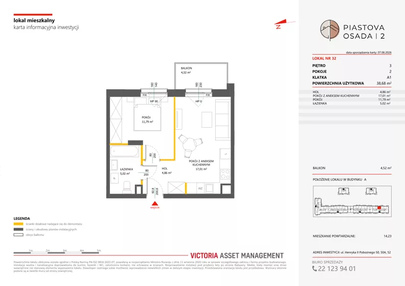 2 pokoje, mieszkanie 36,68 m², piętro 3, oferta nr A-32, Piastova Osada 2, Warszawa, Ursus, Gołąbki, ul. Henryka II Pobożnego