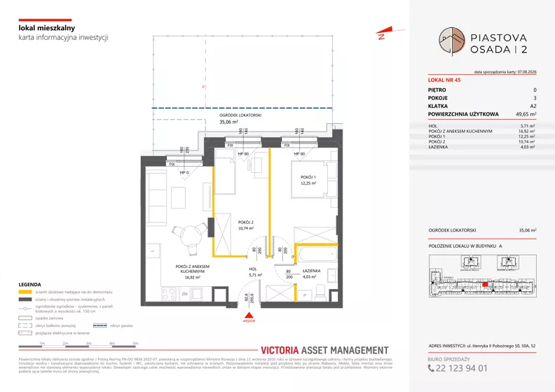3 pokoje, mieszkanie 49,65 m², parter, oferta nr A-45, Piastova Osada 2, Warszawa, Ursus, Gołąbki, ul. Henryka II Pobożnego