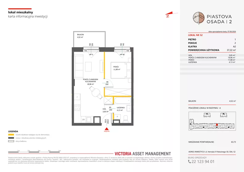 2 pokoje, mieszkanie 37,22 m², piętro 1, oferta nr A-52, Piastova Osada 2, Warszawa, Ursus, Gołąbki, ul. Henryka II Pobożnego