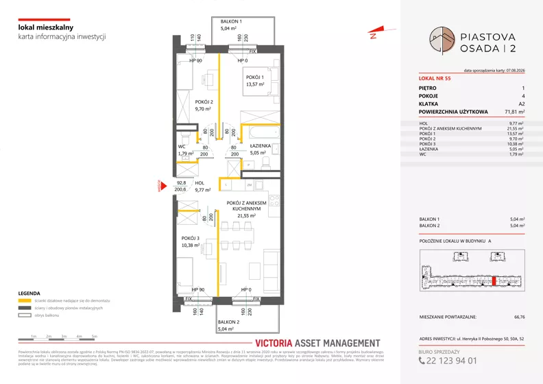 4 pokoje, mieszkanie 71,81 m², piętro 1, oferta nr A-55, Piastova Osada 2, Warszawa, Ursus, Gołąbki, ul. Henryka II Pobożnego