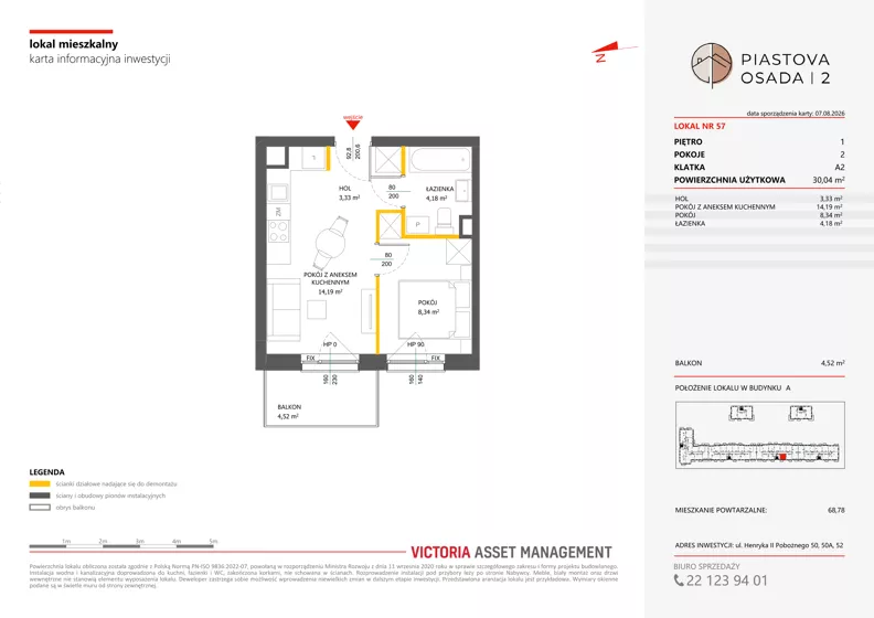 2 pokoje, mieszkanie 30,04 m², piętro 1, oferta nr A-57, Piastova Osada 2, Warszawa, Ursus, Gołąbki, ul. Henryka II Pobożnego