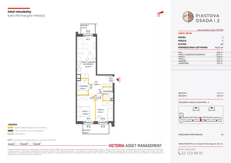3 pokoje, mieszkanie 54,22 m², piętro 2, oferta nr A-60, Piastova Osada 2, Warszawa, Ursus, Gołąbki, ul. Henryka II Pobożnego