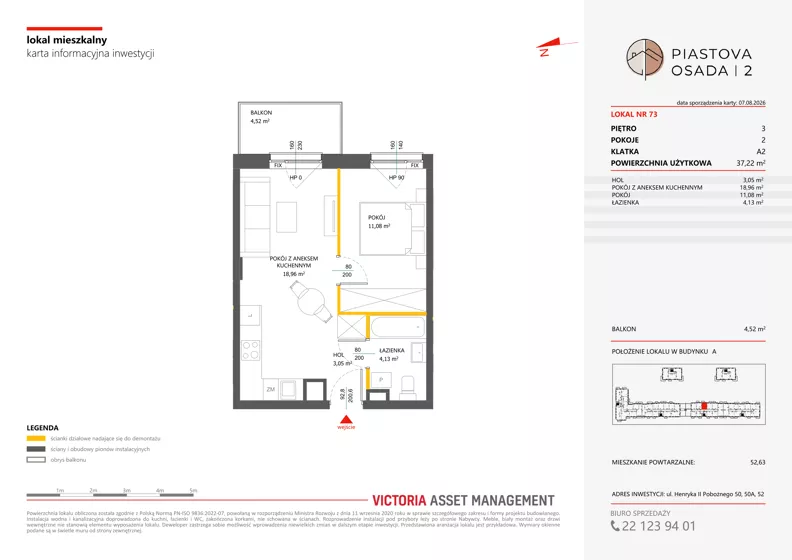 2 pokoje, mieszkanie 37,22 m², piętro 3, oferta nr A-73, Piastova Osada 2, Warszawa, Ursus, Gołąbki, ul. Henryka II Pobożnego
