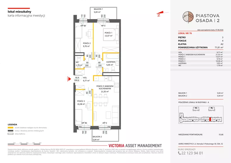 4 pokoje, mieszkanie 71,81 m², piętro 3, oferta nr A-76, Piastova Osada 2, Warszawa, Ursus, Gołąbki, ul. Henryka II Pobożnego
