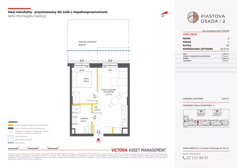 2 pokoje, mieszkanie 35,33 m², parter, oferta nr A-80, Piastova Osada 2, Warszawa, Ursus, Gołąbki, ul. Henryka II Pobożnego