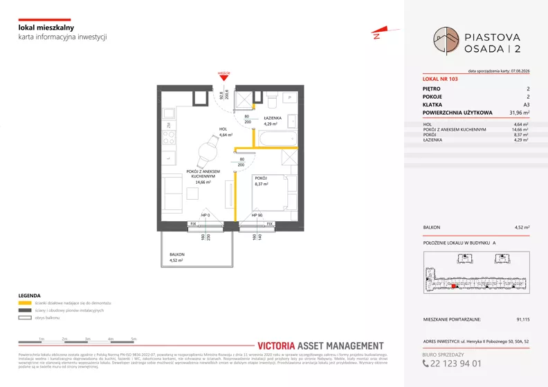 2 pokoje, mieszkanie 31,96 m², piętro 2, oferta nr A-103, Piastova Osada 2, Warszawa, Ursus, Gołąbki, ul. Henryka II Pobożnego