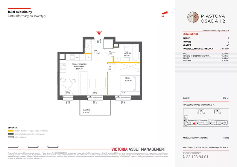 2 pokoje, mieszkanie 38,84 m², piętro 2, oferta nr A-104, Piastova Osada 2, Warszawa, Ursus, Gołąbki, ul. Henryka II Pobożnego