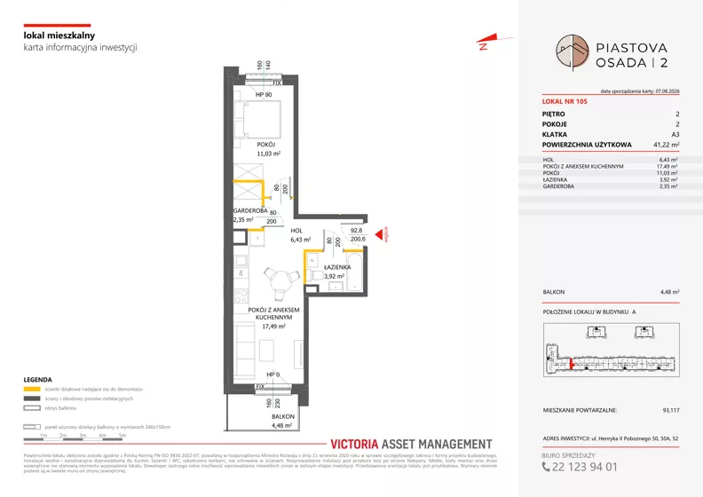 2 pokoje, mieszkanie 41,22 m², piętro 2, oferta nr A-105, Piastova Osada 2, Warszawa, Ursus, Gołąbki, ul. Henryka II Pobożnego