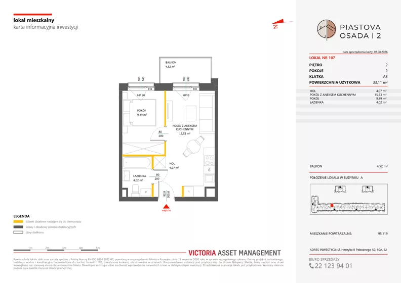 2 pokoje, mieszkanie 33,11 m², piętro 2, oferta nr A-107, Piastova Osada 2, Warszawa, Ursus, Gołąbki, ul. Henryka II Pobożnego