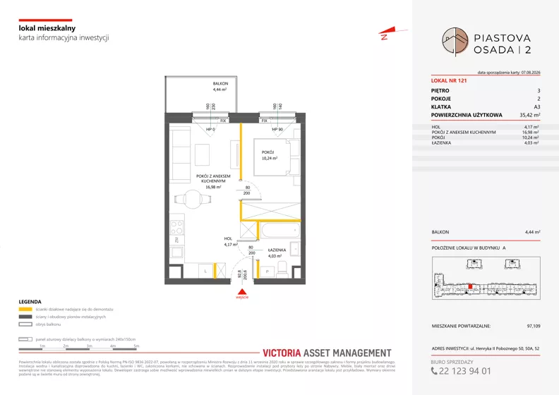 2 pokoje, mieszkanie 35,42 m², piętro 3, oferta nr A-121, Piastova Osada 2, Warszawa, Ursus, Gołąbki, ul. Henryka II Pobożnego