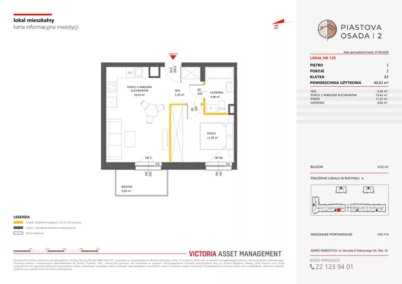 2 pokoje, mieszkanie 40,83 m², piętro 3, oferta nr A-125, Piastova Osada 2, Warszawa, Ursus, Gołąbki, ul. Henryka II Pobożnego