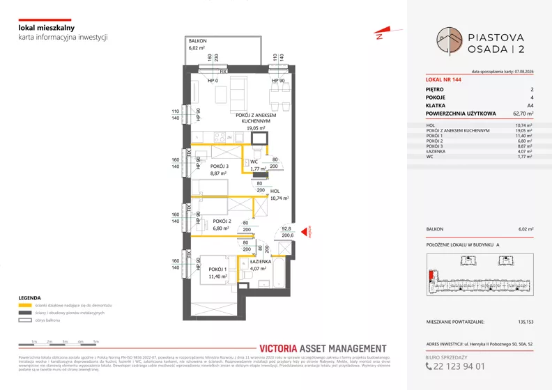 4 pokoje, mieszkanie 62,70 m², piętro 2, oferta nr A-144, Piastova Osada 2, Warszawa, Ursus, Gołąbki, ul. Henryka II Pobożnego