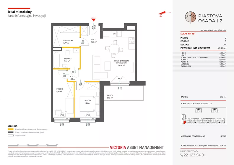 3 pokoje, mieszkanie 60,31 m², piętro 2, oferta nr A-151, Piastova Osada 2, Warszawa, Ursus, Gołąbki, ul. Henryka II Pobożnego