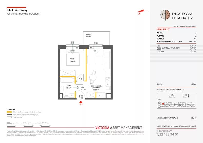 2 pokoje, mieszkanie 32,97 m², piętro 3, oferta nr A-157, Piastova Osada 2, Warszawa, Ursus, Gołąbki, ul. Henryka II Pobożnego