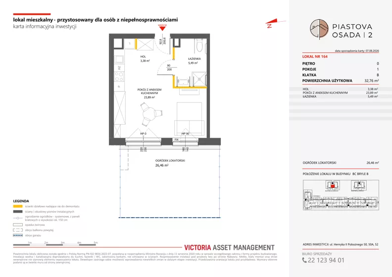 1 pokój, mieszkanie 32,76 m², parter, oferta nr B-164, Piastova Osada 2, Warszawa, Ursus, Gołąbki, ul. Henryka II Pobożnego