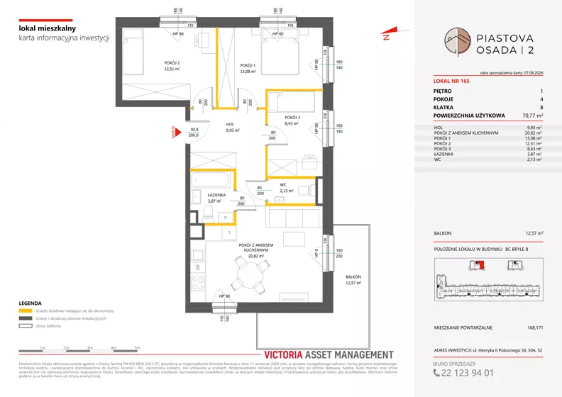 4 pokoje, mieszkanie 70,77 m², piętro 1, oferta nr B-165, Piastova Osada 2, Warszawa, Ursus, Gołąbki, ul. Henryka II Pobożnego