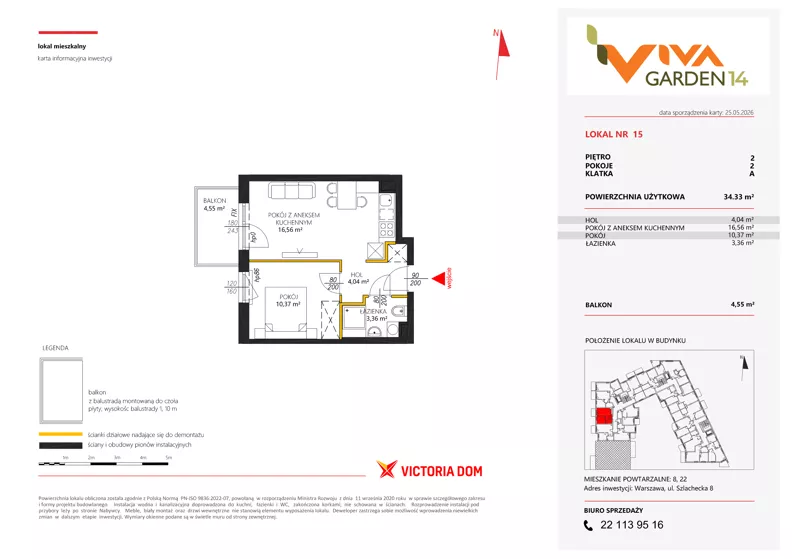 2 pokoje, mieszkanie 34,33 m², piętro 2, oferta nr 15, Viva Garden 14, Warszawa, Białołęka, Brzeziny, ul. Szlachecka 8