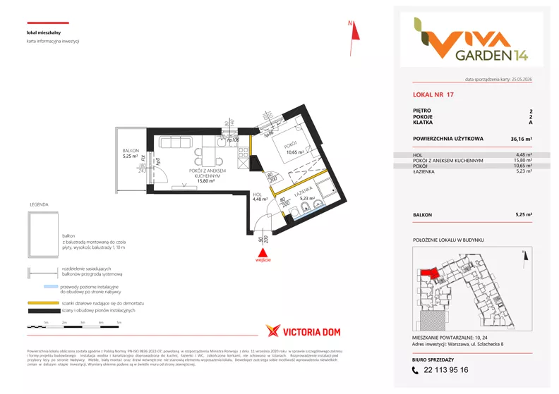 2 pokoje, mieszkanie 36,16 m², piętro 2, oferta nr 17, Viva Garden 14, Warszawa, Białołęka, Brzeziny, ul. Szlachecka 8