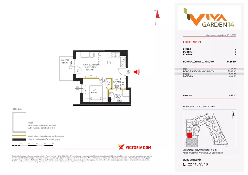 2 pokoje, mieszkanie 34,36 m², piętro 3, oferta nr 21, Viva Garden 14, Warszawa, Białołęka, Brzeziny, ul. Szlachecka 8