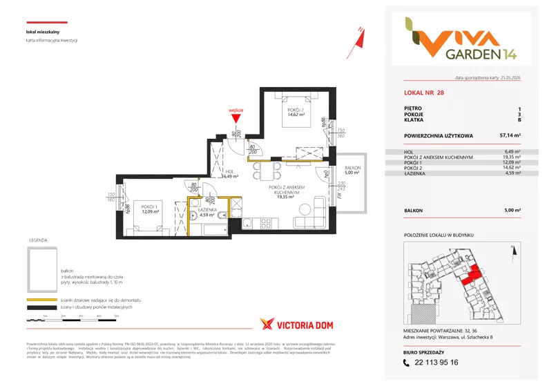 3 pokoje, mieszkanie 57,14 m², piętro 1, oferta nr 28, Viva Garden 14, Warszawa, Białołęka, Brzeziny, ul. Szlachecka 8