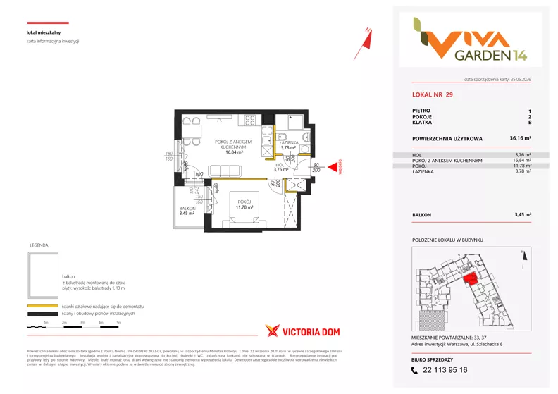 2 pokoje, mieszkanie 36,16 m², piętro 1, oferta nr 29, Viva Garden 14, Warszawa, Białołęka, Brzeziny, ul. Szlachecka 8