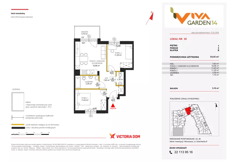3 pokoje, mieszkanie 54,45 m², piętro 1, oferta nr 30, Viva Garden 14, Warszawa, Białołęka, Brzeziny, ul. Szlachecka 8