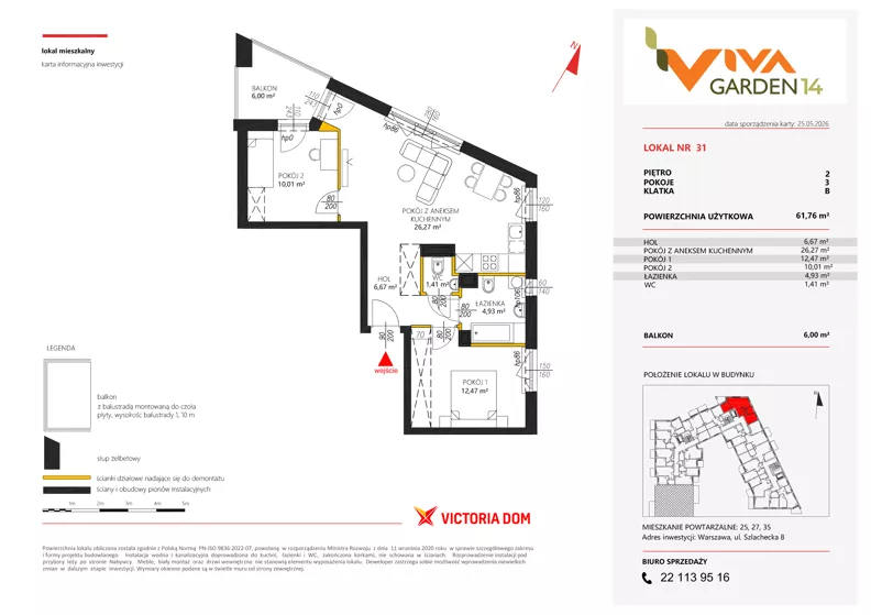 3 pokoje, mieszkanie 61,76 m², piętro 2, oferta nr 31, Viva Garden 14, Warszawa, Białołęka, Brzeziny, ul. Szlachecka 8