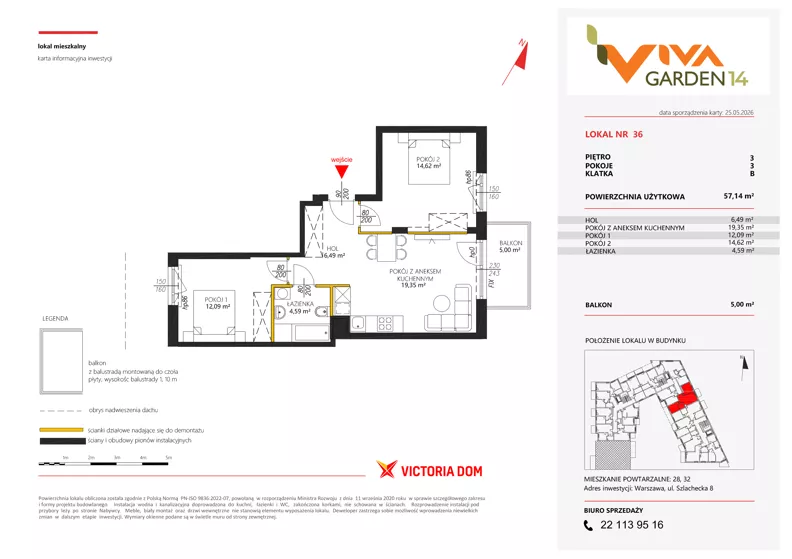 3 pokoje, mieszkanie 57,14 m², piętro 3, oferta nr 36, Viva Garden 14, Warszawa, Białołęka, Brzeziny, ul. Szlachecka 8