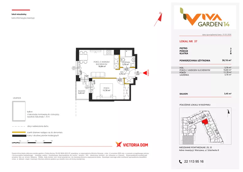 2 pokoje, mieszkanie 36,16 m², piętro 3, oferta nr 37, Viva Garden 14, Warszawa, Białołęka, Brzeziny, ul. Szlachecka 8