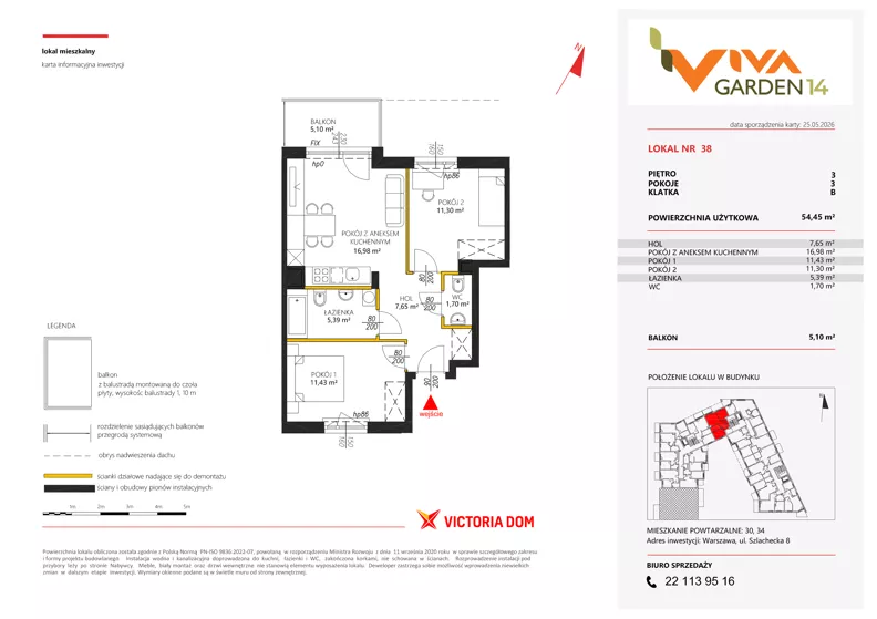 3 pokoje, mieszkanie 54,45 m², piętro 3, oferta nr 38, Viva Garden 14, Warszawa, Białołęka, Brzeziny, ul. Szlachecka 8