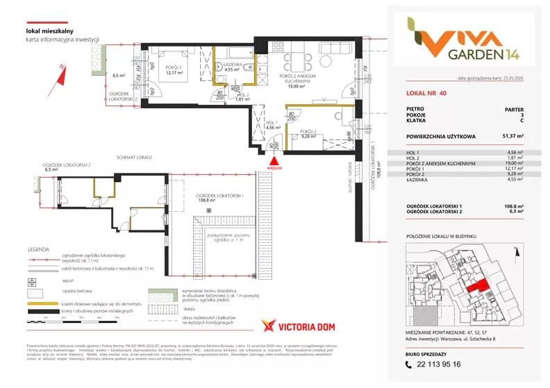 3 pokoje, mieszkanie 51,37 m², parter, oferta nr 40, Viva Garden 14, Warszawa, Białołęka, Brzeziny, ul. Szlachecka 8