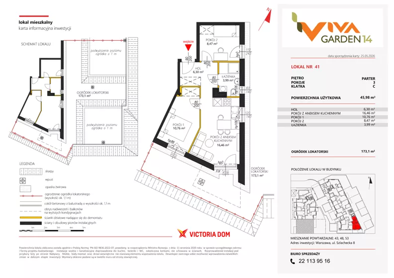 3 pokoje, mieszkanie 45,98 m², parter, oferta nr 41, Viva Garden 14, Warszawa, Białołęka, Brzeziny, ul. Szlachecka 8