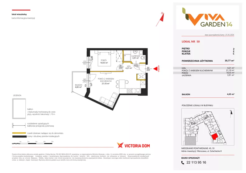 2 pokoje, mieszkanie 39,77 m², piętro 2, oferta nr 50, Viva Garden 14, Warszawa, Białołęka, Brzeziny, ul. Szlachecka 8