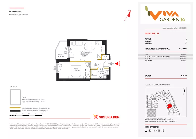2 pokoje, mieszkanie 37,10 m², piętro 2, oferta nr 51, Viva Garden 14, Warszawa, Białołęka, Brzeziny, ul. Szlachecka 8