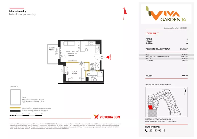 2 pokoje, mieszkanie 34,36 m², piętro 1, oferta nr 7, Viva Garden 14, Warszawa, Białołęka, Brzeziny, ul. Szlachecka 8