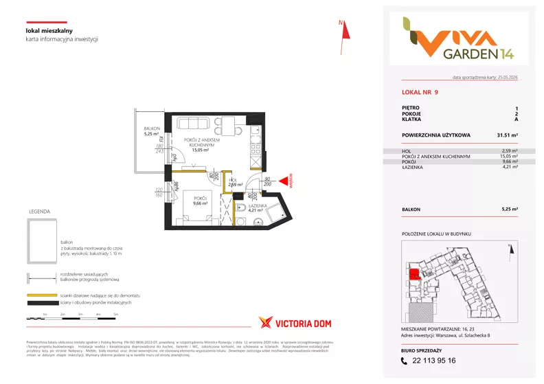 2 pokoje, mieszkanie 31,51 m², piętro 1, oferta nr 9, Viva Garden 14, Warszawa, Białołęka, Brzeziny, ul. Szlachecka 8