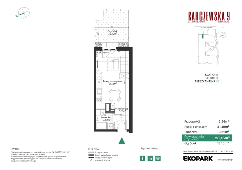 1 pokój, mieszkanie 28,16 m², parter, oferta nr 40, Karczewska 9, Warszawa, Praga Południe, Grochów, ul. Karczewska 9