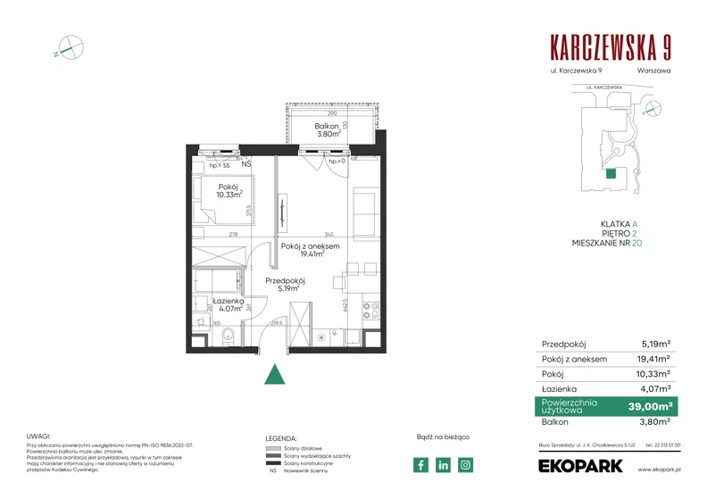 2 pokoje, mieszkanie 39,00 m², piętro 2, oferta nr 20, Karczewska 9, Warszawa, Praga Południe, Grochów, ul. Karczewska 9