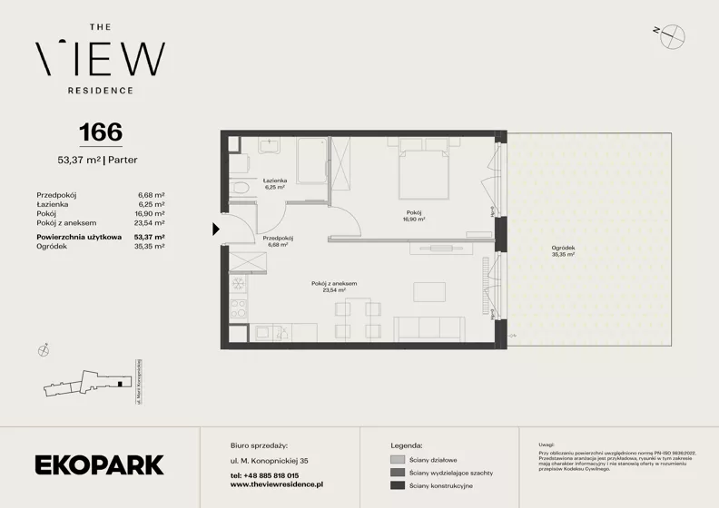 2 pokoje, mieszkanie 53,37 m², parter, oferta nr 166, The View, Kraków, Dębniki, Ludwinów, ul. Marii Konopnickiej 35